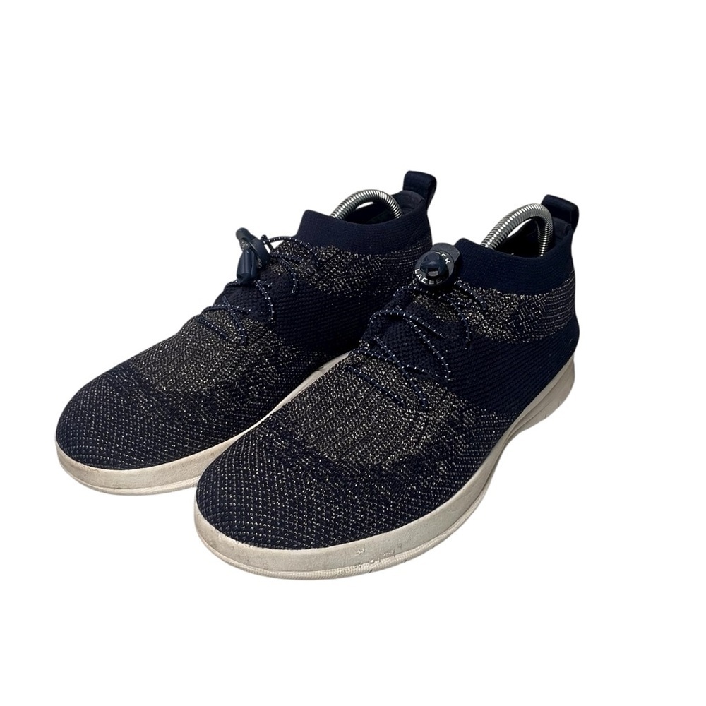 FitFlop Uberknit Slip-On High Top Sneaker Blue Shimmer Womens Shoe Size 10